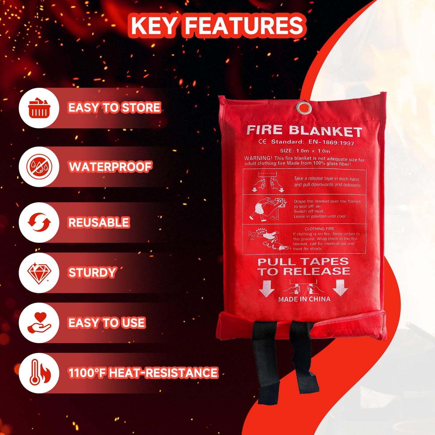 36 Packs Fire Blanket – 39.37x39.37 Inches, 1100℉ Heat Resistant, Emergency Fire Suppression Blanket for Kitchen, Home, Car, Camping – Easy to Use, Non-Toxic, Reusable, Compact & Lightweight