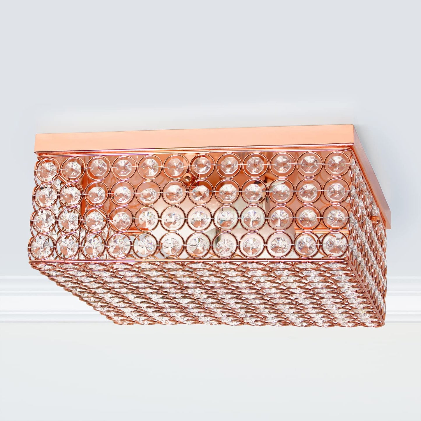 LALIA HOME Glam 2 Light Square Flush Mount, 12 Inch, Metal, Rose Gold, Model LHM-2004-RG