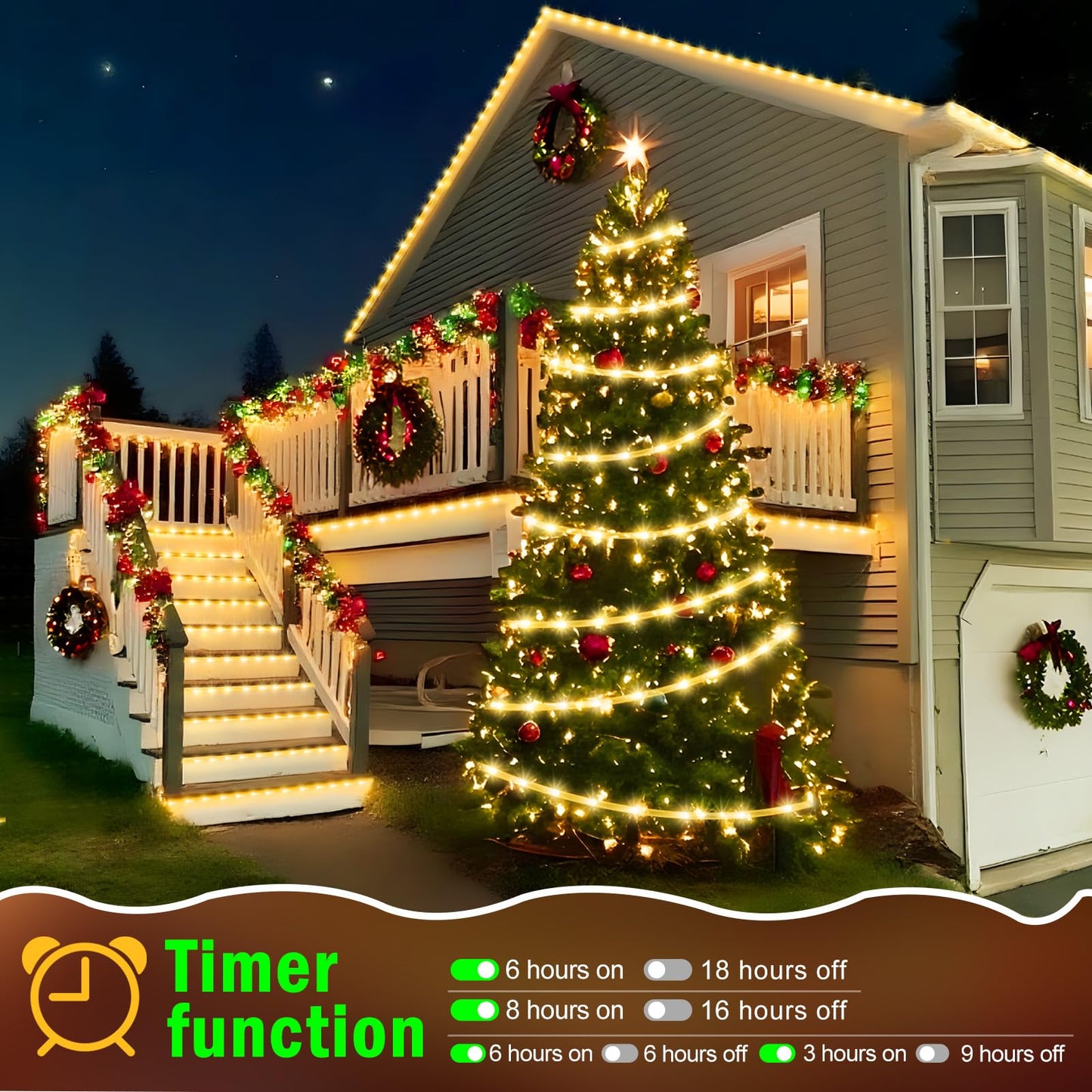 Knonew 164Ft 1000Led Rope Lights For Outside Outdoor String Lights Waterproof 8 Modes Clear Tube Light For Indoor Bedroom Wedding Garden Patio Christmas Tree Rv Holiday Decoration(Warm White)
