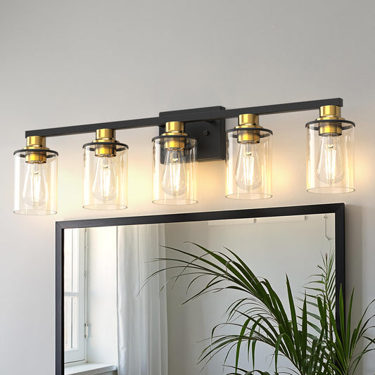 Doresshop Bathroom Light Fixtures  5-Light Gold And Black Bathroom Lighting Fixtures Over Mirror With Clear Glass Shade  Vanity Lights For Hallway Living Room Bedroom