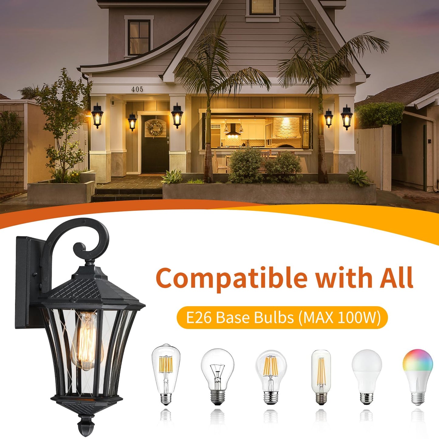 Ysn 19 Large Outdoor Wall Lights 2 Packs  Black Porch Light Fixture Exterior Sconce Light  Retro Outdoor Lighting Fixtures Wall Mount  Waterproof Outdoor Lights For House Garage Yard