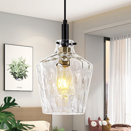 Vaziden Modern Hammered Glass Pendant Lighting For Kitchen Island 1 Pack  Farmhouse Black And Gold Pendant Light Fixtures  Height Adjustable Ceiling Pendant Light  8 Inch