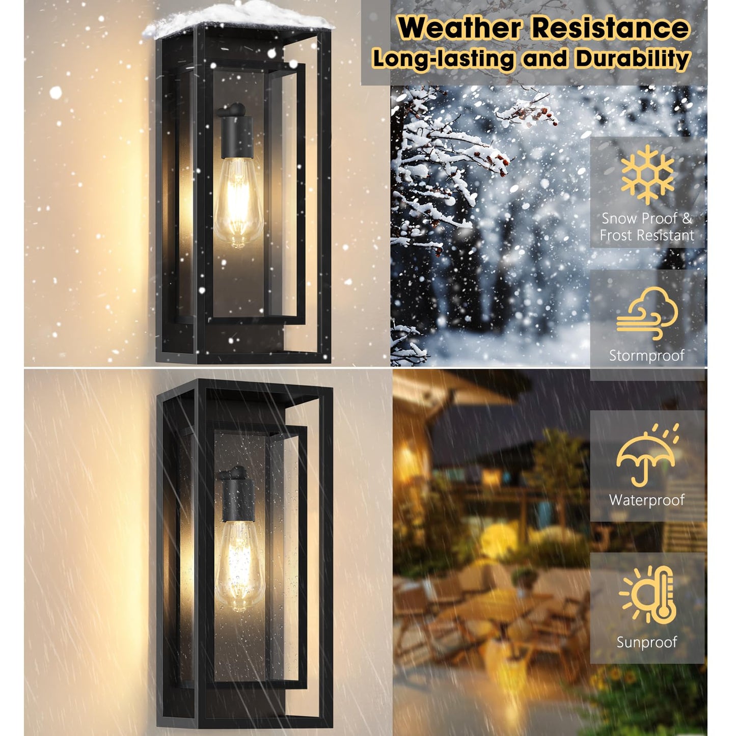 Feanron 16.5 Large Outdoor Wall Lights  1 Pack Matte Black Exterior Waterproof Lanterns With Frame And Clear Glass Shade  Modern Porch Sconces Wall Mounted Lighting For House  Front Door  Garage