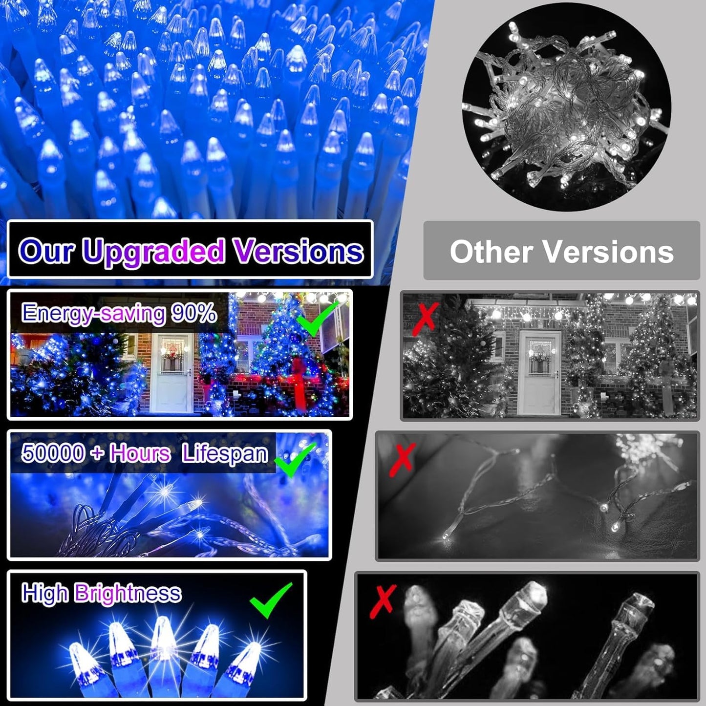 1500 Led 470Ft Christmas String Lights Outdoor  12 Pro Modes And Timer Memory & Brightness  Plug In Waterproof Clear Wire Twinkle Light For For Xmas Yard Tree Wedding Party Decor (Blue)