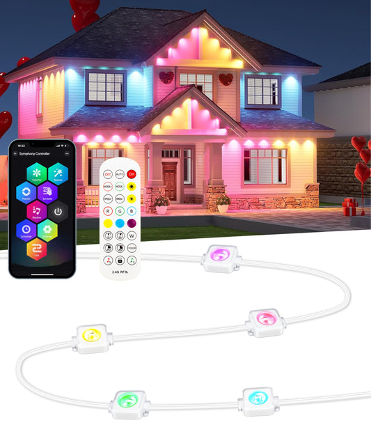 Seyxicnor Permanent Outdoor String Lights  50Ft Rgbw+Ic Smart Led Eaves Lights Waterproof Ip67  App & Remote Control  Multi-Colored Diy Scene Lighting For Halloween Christmas House Year-Round Decor