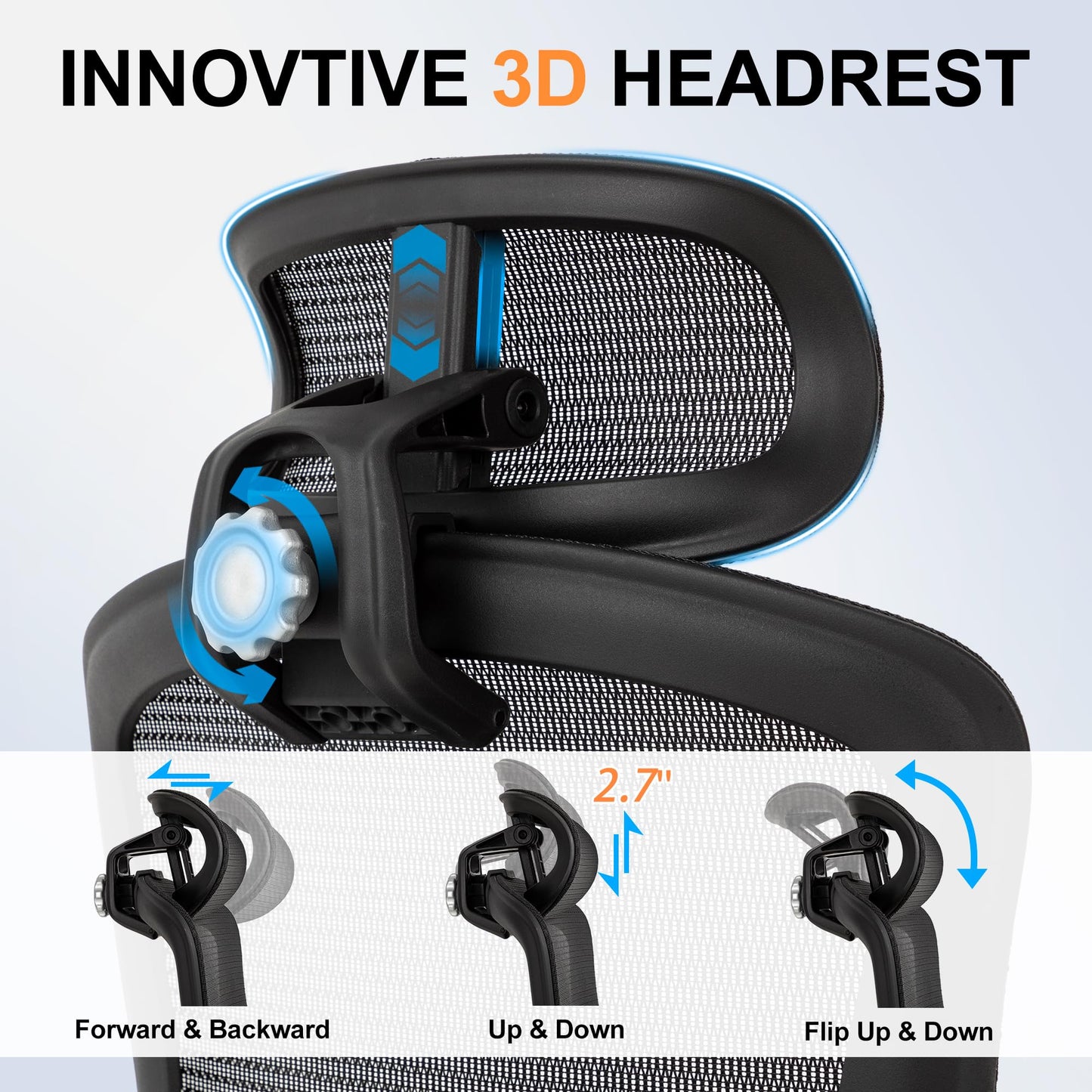 BOWTHY 500lbs Big and Tall Office Chair,Large Heavy Duty Executive Computer Chair with 5D Flip Arms,Ergonomic Mesh High Back Desk Chair with Adjustable Lumbar Support 3D Headrest,Thick Spring Cushion