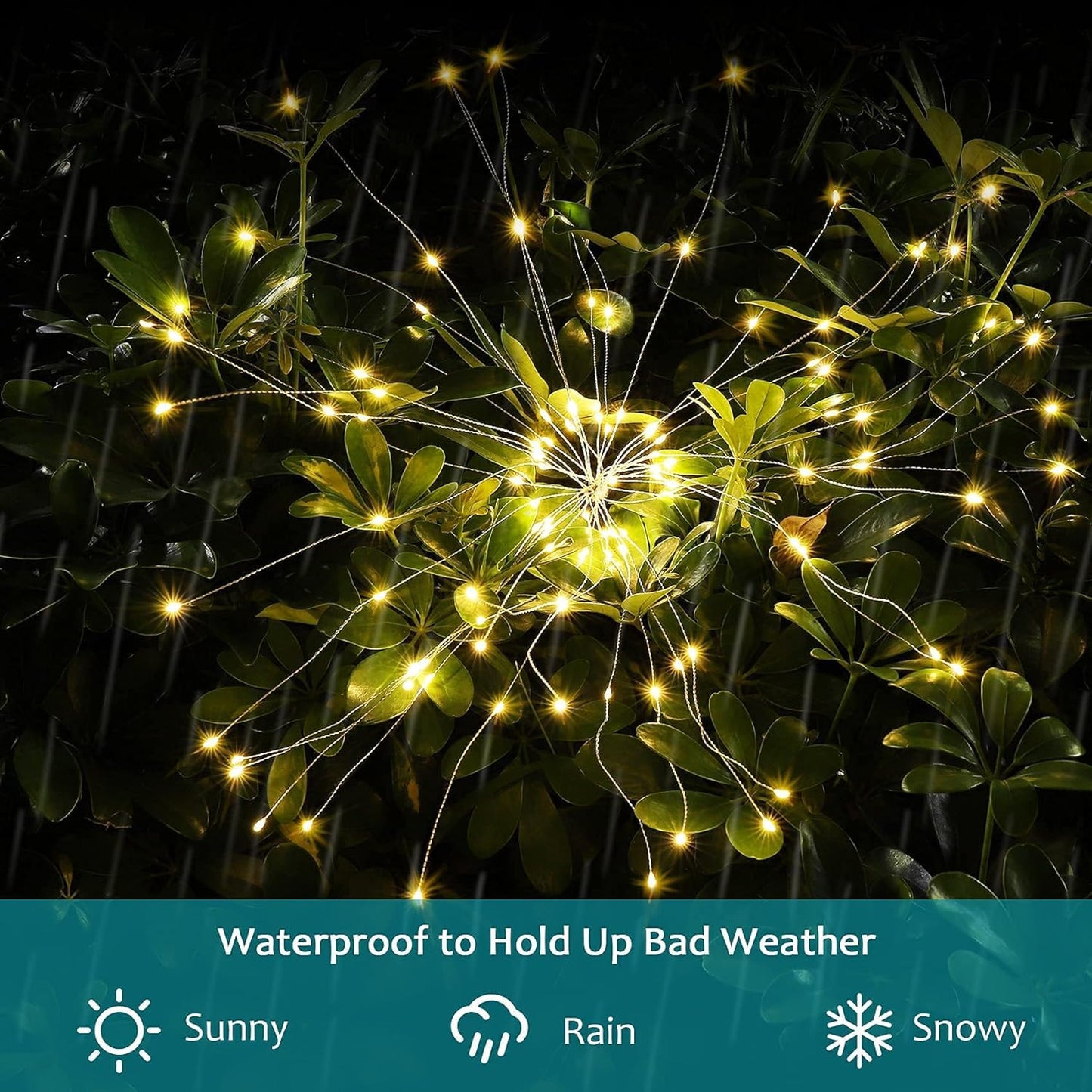 Jjgoo Solar Firework Lights  4 Pack 120 Leds 2 Lighting Modes Solar Garden Lights Outdoor Waterproof For Yard Patio Walkway Pathway Party Wedding Christmas Decorative - Warm White