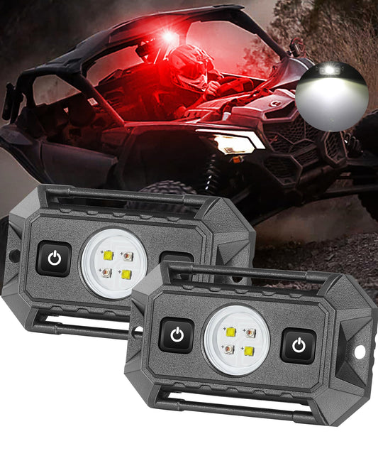 Utv Interior Dome Lights 12V Wired  Rfroad Lighting Led Dome Lights Universal Roll Bar Mount Led Light Utility Roll Cage Light For Utv Atv Rzr Can-Am Truck Golf Cart Sxs Cab - White/Red 2 Pack