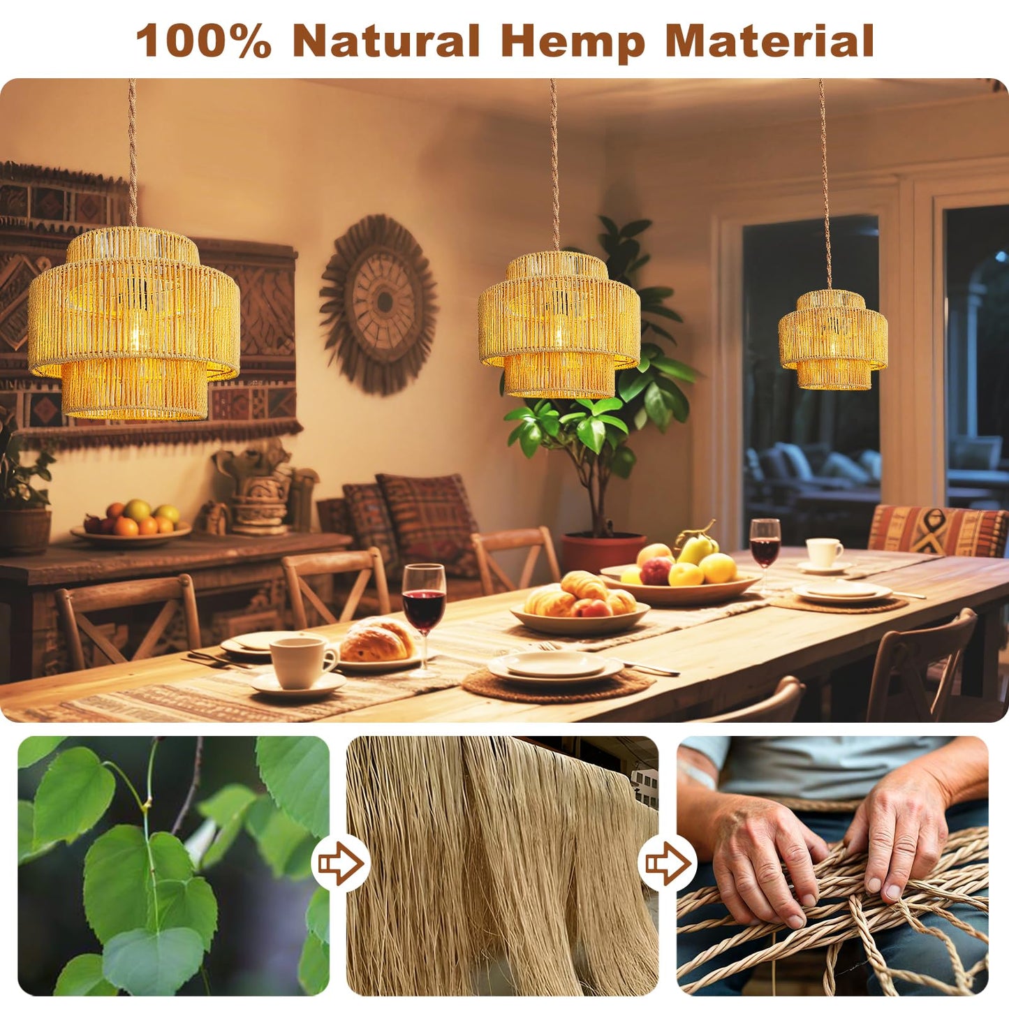 Hanging Lamps Rattan Pendant Light - 16.4Ft Plug In Cord Hanging Light Fixture Plug Into Wall Outlet Pendant Lighting With On Off Switch For Bedroom Living (Lantern Shade)