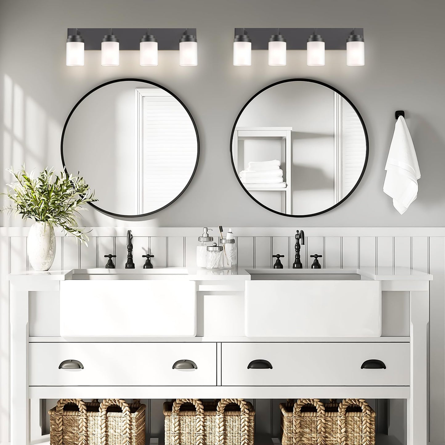 Espird Bathroom Vanity Light  4 Light Matte Black Vanity Light With White Matte Glass Shade  30In Farmhouse Wall Light  Lighting Fixtures Over Mirror For Bathroom