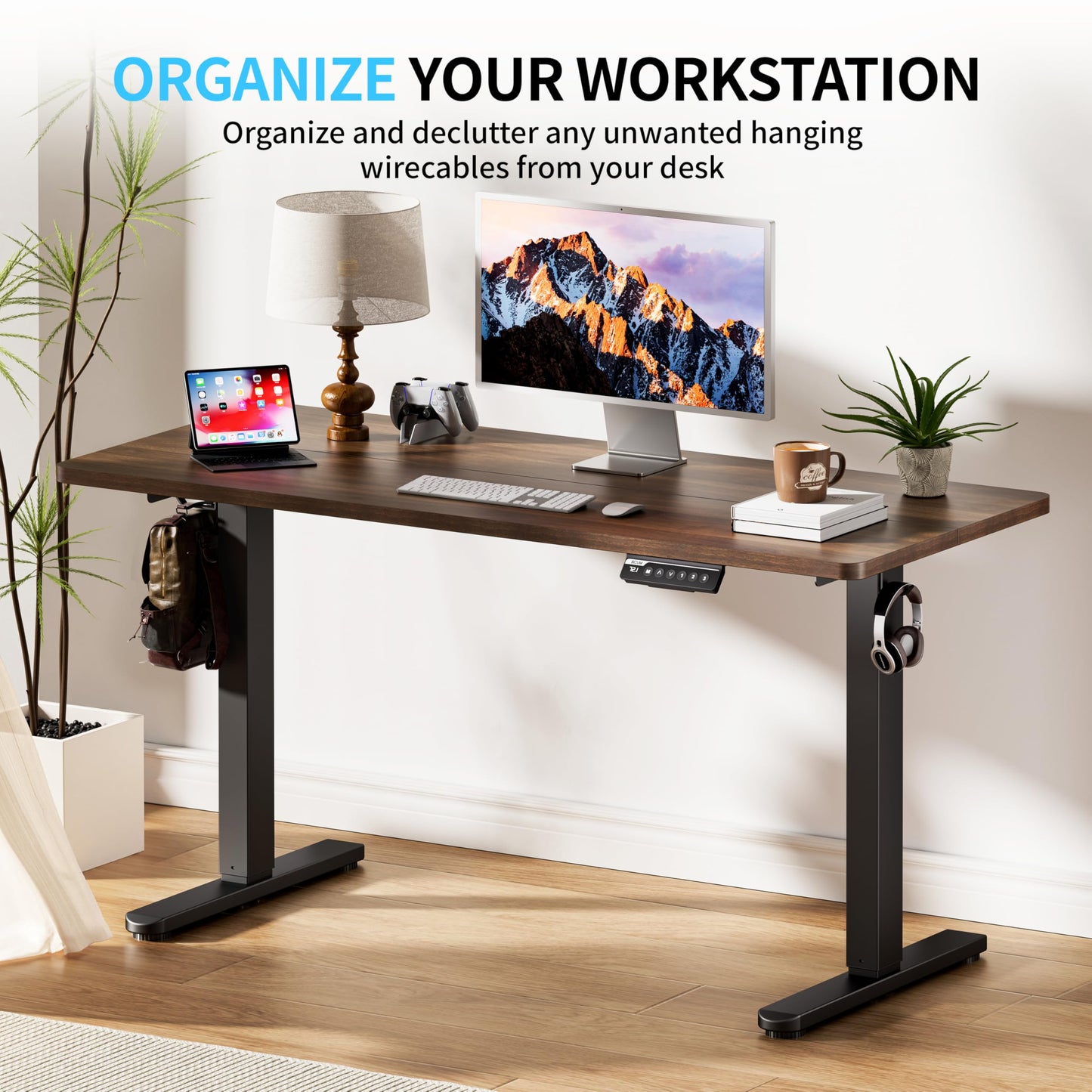 BIZUM Electric Standing Desk, 55x24 inches Height Adjustable Desk, Sit to Stand Desks Memory Gaming Computer Workstation for Home Office, Dark Walnut