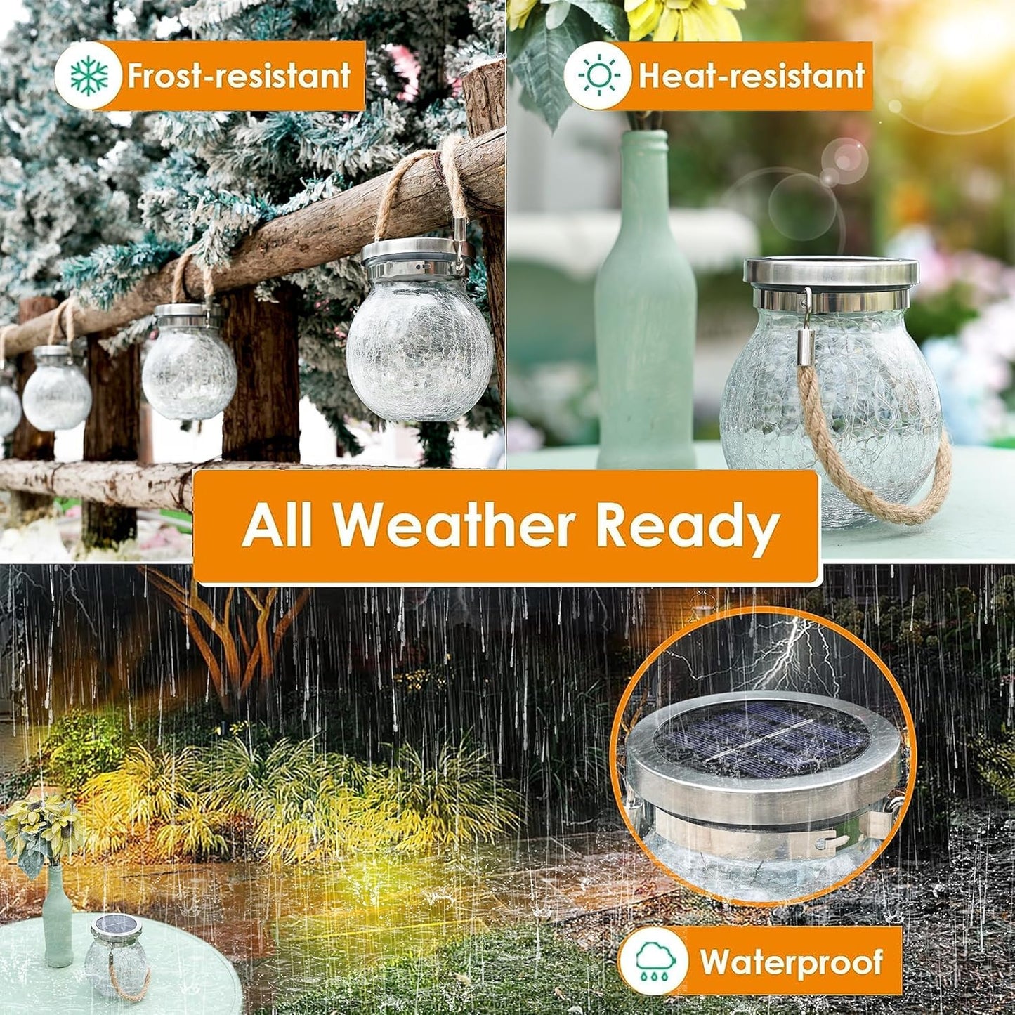 Cooo Christmas Gifts 4 Pack Heavy  le Glass Solar Lantern With 30 Led Firefly Lights- Waterproof Outdoor Hanging Lamp 215% Larger Solar Panel  Stainless Steel Lid Decorative Lighting For Garden