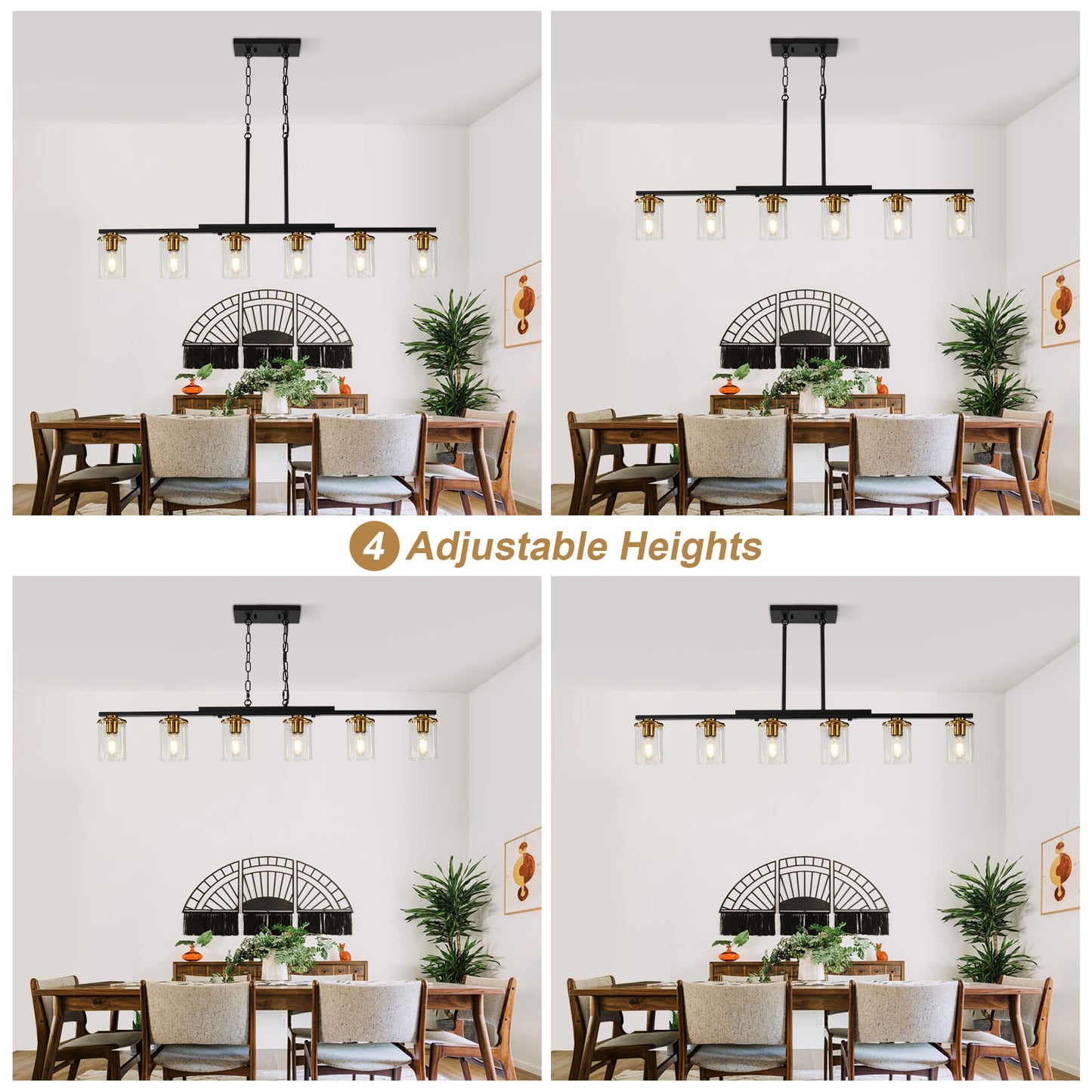 Xvmbvm 6-Light Kitchen Island Lighting Dining Room Lights Modern Farmhouse Chandelier With Clear Glass Shade Modern Rustic Black And Gold Metal Chandelier  Kitchen Pendant Light Fixtures Over Table