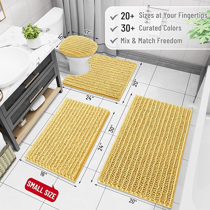 Arotive Luxury Round Chenille Bathroom Rug Mat, Extra Soft Thick Absorbent Shaggy Bath Rugs, Non-Slip Machine Wash Dry Plush Bath Mats for Bathroom, Shower and Tub, 24x24, Yellow