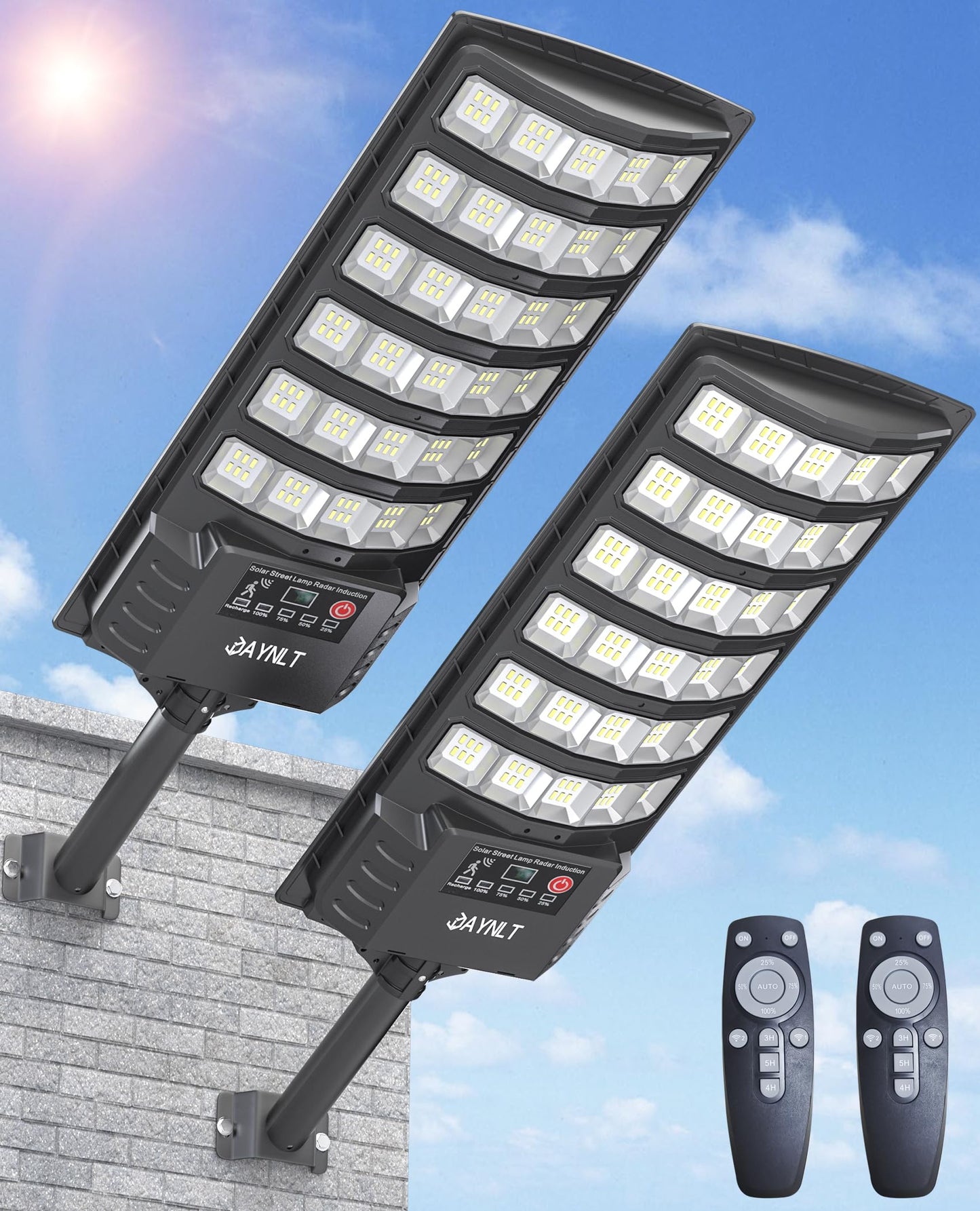 Jaynlt Solar Lights Outdoor  5 Lighting Modes Solar Flood Security Light With Motion Sensor & Dusk To Dawn&Remote  7000K Street Lamps For Yard  Entryway Garage - 2Pack