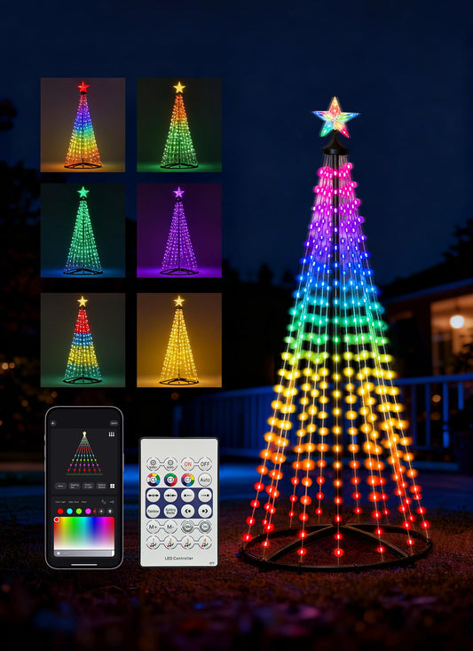 Ahawill 5Ft Christmas Cone Tree Smart Rgb Led Lights With App & Remote Control Music-Synced And Diy Multicolor String Lights Indoor & Outdoor Waterproof Christmas Decoration Lights For House