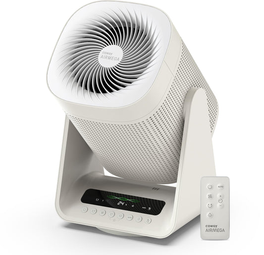 COWAY Air Purifier for Home Bedroom, 2-in-1 with Fan, Particulate Filter for Smoke, Allergies, Dander, Odor, Air Quality Monitor, Auto Mode, Remote Control, Timer, 3-Year Warranty, Aim, Marshmallow