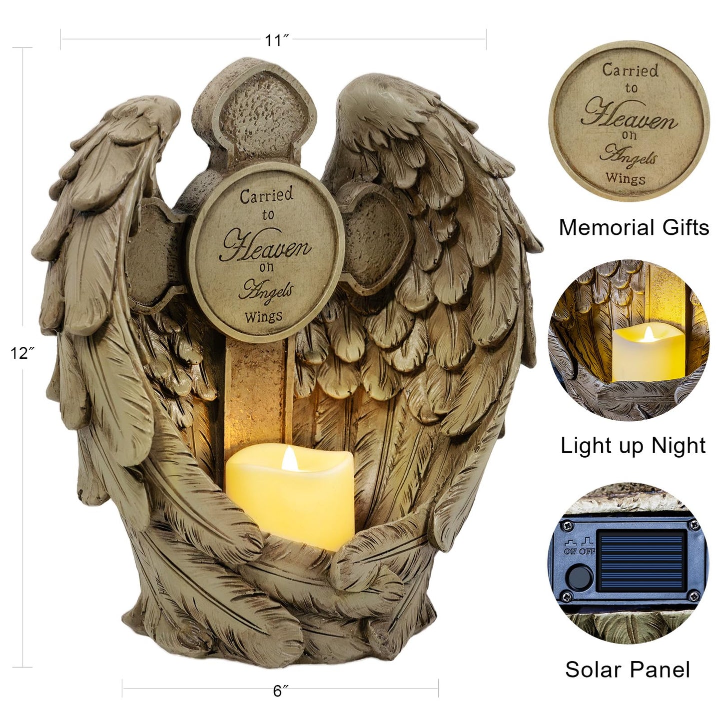 Candieslife 12 Solar Angel Wing Cross Garden Lights  Waterproof Memorial Grave Decorations Sympathy Gifts For Cemetery Outdoors Lawn Yard Home Patio Decor