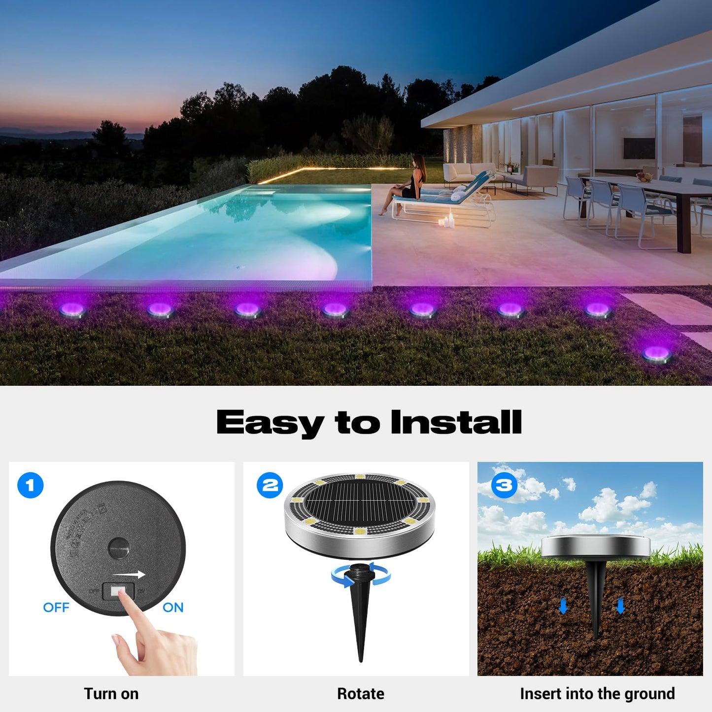 Peasur Solar Ground Lights Outdoor  12 Pack Flat Solar Powered Disc Lights  Ip68 Waterproof  Anti-Rust  Landscape Lighting For Pathway Garden Yard Lawn Walkway Landscape Driveway  Purple