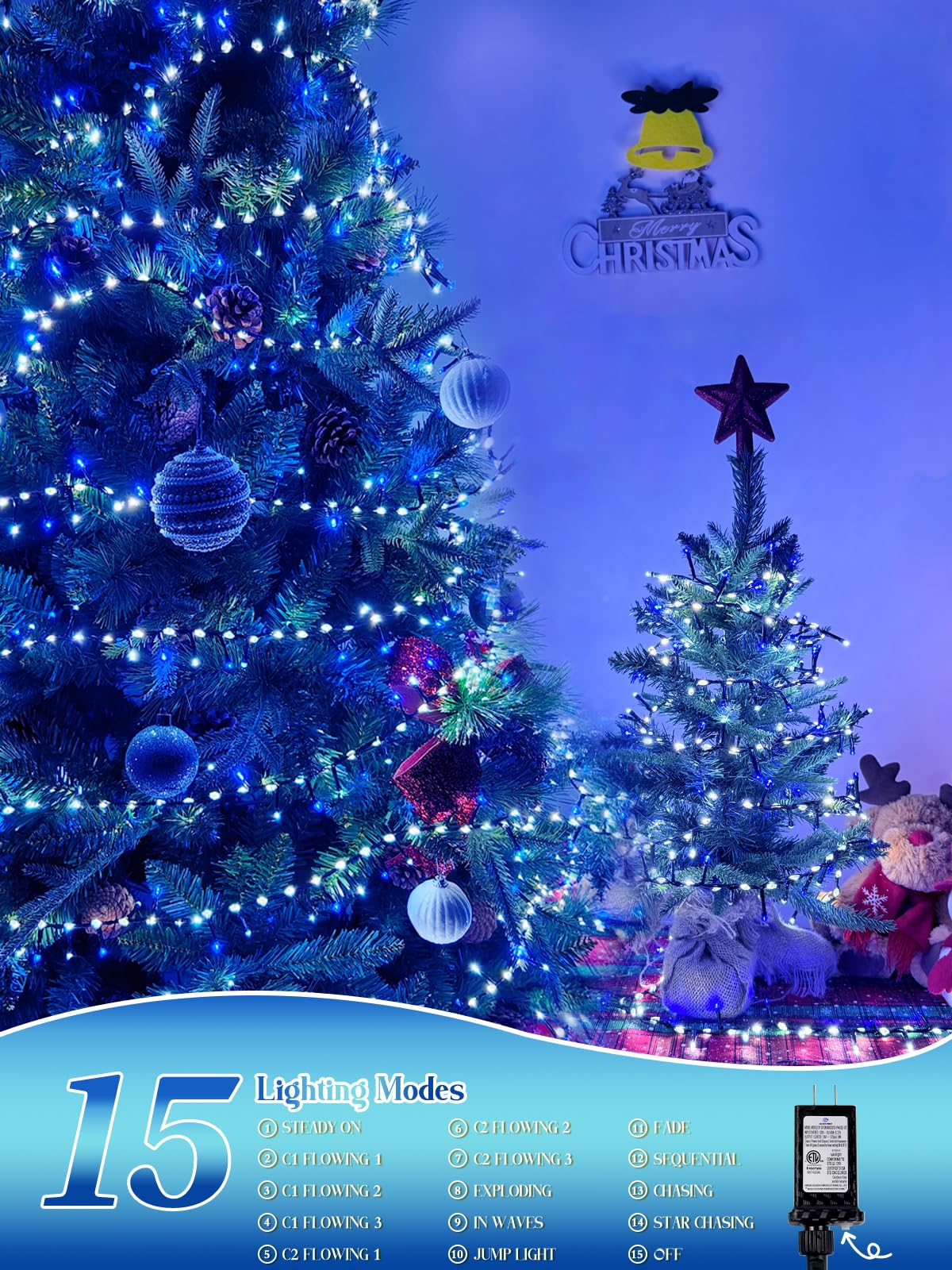 2025 New Christmas Cluster Lights 800 Led With Flowing Twinkling  Fire er Fairy Lights With 15 Modes & Timer  Waterproof Christmas String Light For Indoor Outdoor Xmas Tree Party Garden Blue White