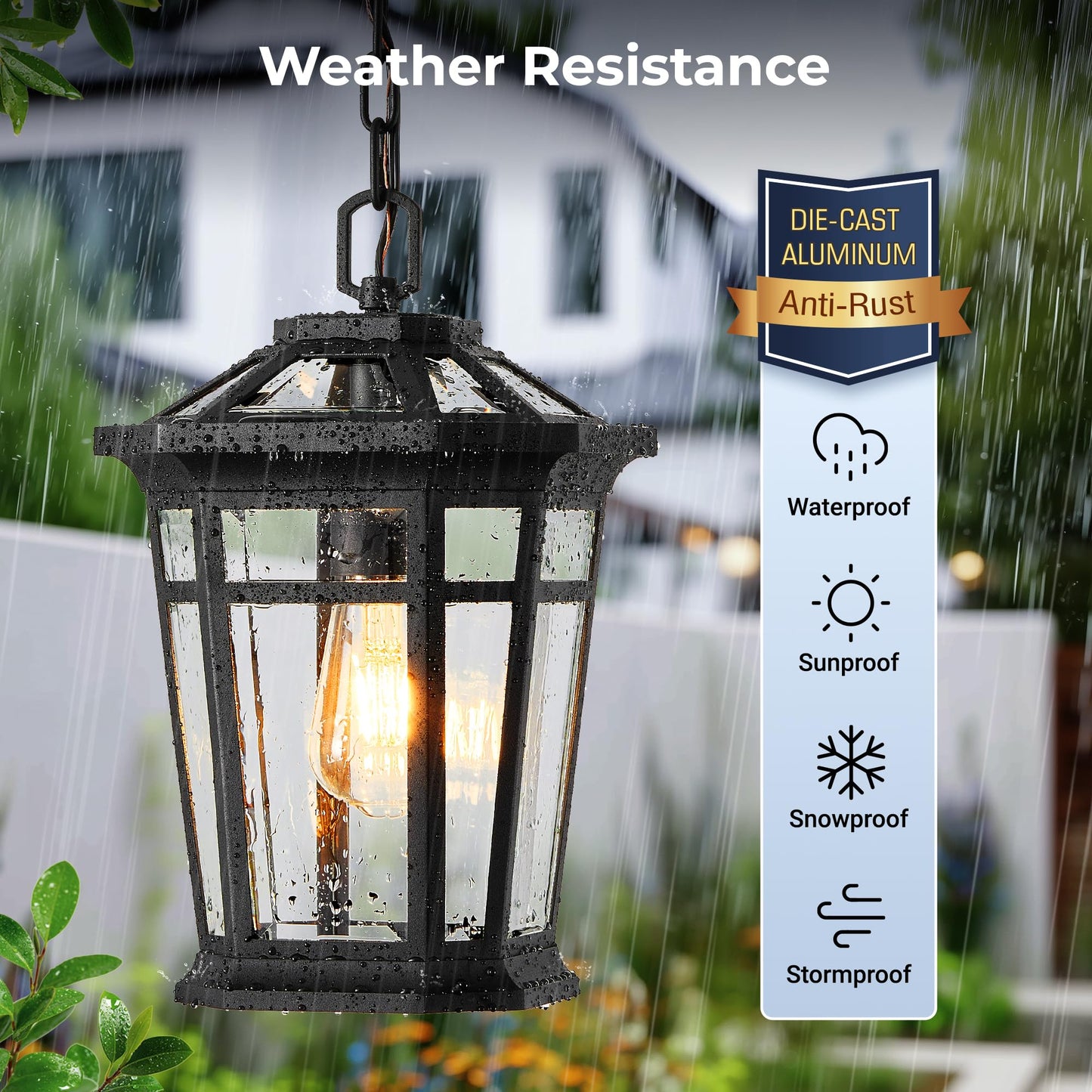 Vianis Large Outdoor Pendant Lights For Porch  Black Hanging Light Fixture  100% Aluminum Waterproof Anti-Rust Ceiling Lighting For House  Outside Hanging Lantern For Porch  Garden  Garage  1-Light
