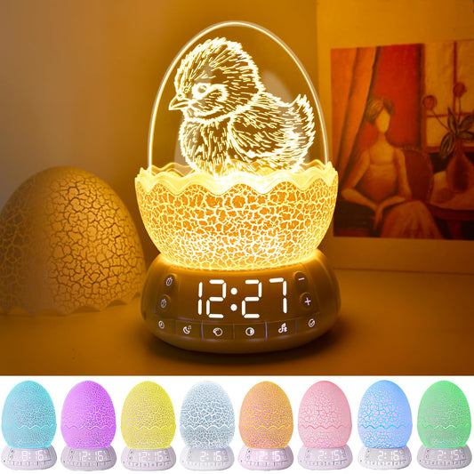 Childrenlive Chicken Egg Lamp With Alarm Clock For Kids  Digital Dimmable Clock For Bedroom  20 Sleep Sounds &10/30/60 Minutes Timer &Bluetooth Speaker  8 Color Decor Light Gifts For Boys/Girl