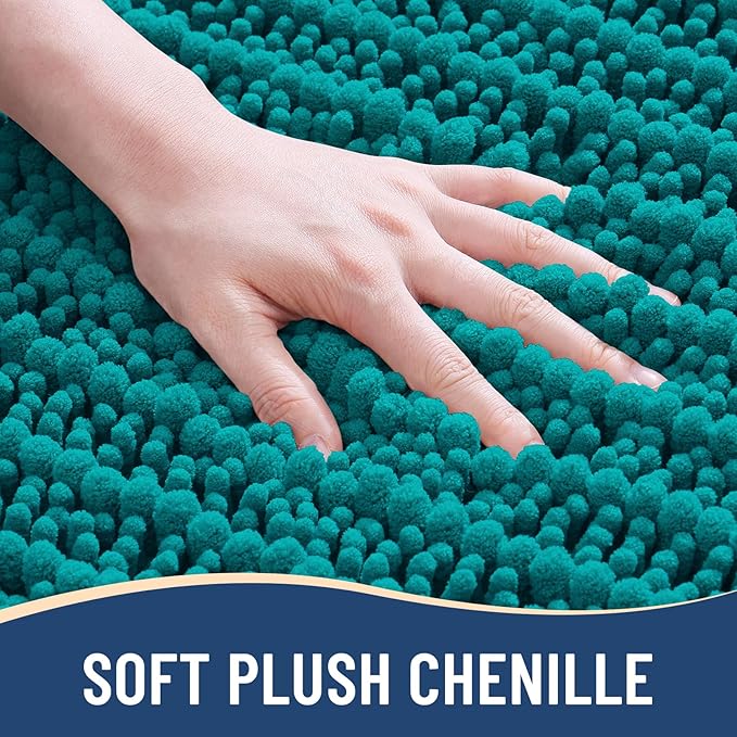 Arotive Luxury Chenille Bathroom Rug Mat, Extra Soft Thick Absorbent Shaggy Bath Rugs, Non-Slip Machine Wash Dry, Plush Bath Mats for Bathroom, Shower and Tub, 47x24, Lake Blue