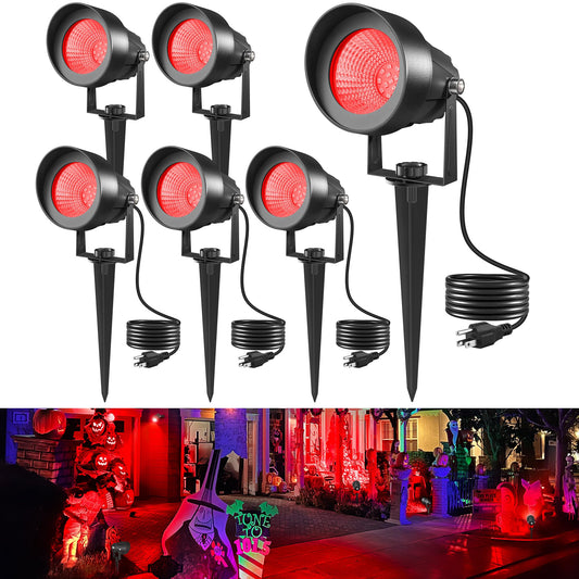 T-Sun Christmas Red Spotlight Outdoor  Waterproof Led Landscape Lighting With Us Plug  Easy Install 270?Adjustable Outdoor Spot Lights For Garden Tree Yard Decor