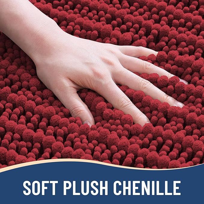 Arotive Luxury Chenille Bathroom Rug Mat, Extra Soft Thick Absorbent Shaggy Bath Rugs, Non-Slip Machine Wash Dry, Plush Bath Mats for Bathroom, Shower and Tub, 24x16, Red