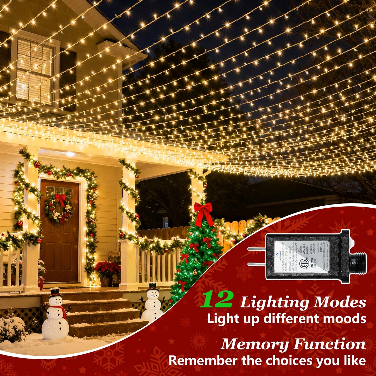 750 Led 240Ft Christmas String Lights Outdoor With 12 Lighting Modes  Green Wire Christmas Lights With Timer & Dimmable  Waterproof Plug In Fairy Lights For Room Party Home Patio Xmas  Warm White