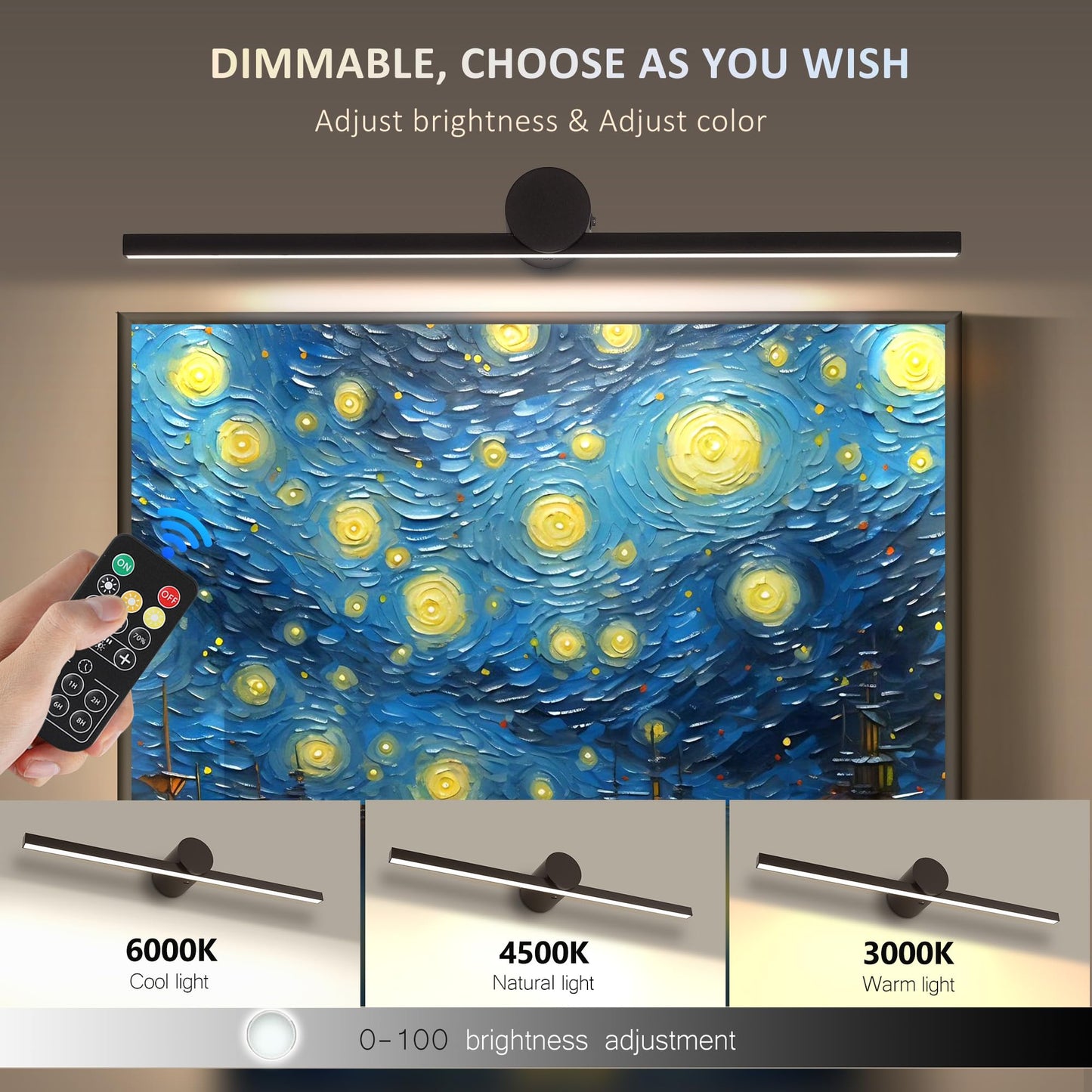 Zitostory Battery Operated Picture Light For Wall With Remote Minimalism Wireless Dimmable Art Lights For discomfort-reducingtings Rechargeable Gallery Light Artwork Lighting For Canvas  Portrait (Black 23 Inch)