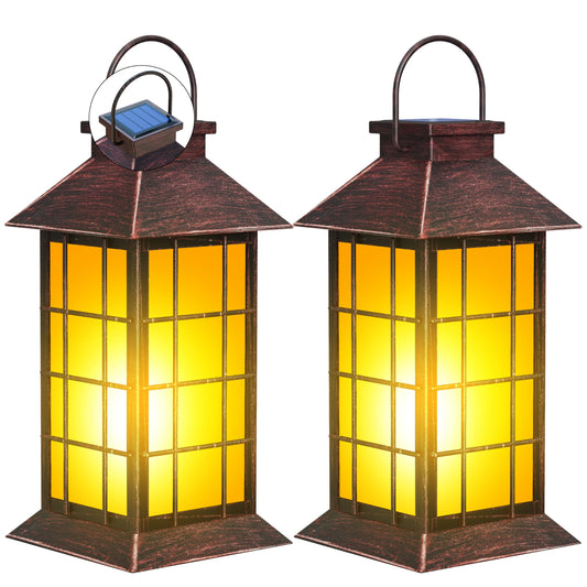 Anyperfect 2 Pack 13 Copper Solar Lantern With Flickering Flame Candle | Outdoor Waterproof Hanging Solar Lanterns  Metal & Glass Lights For Garden Decoration  Rustic Gifts For Mom