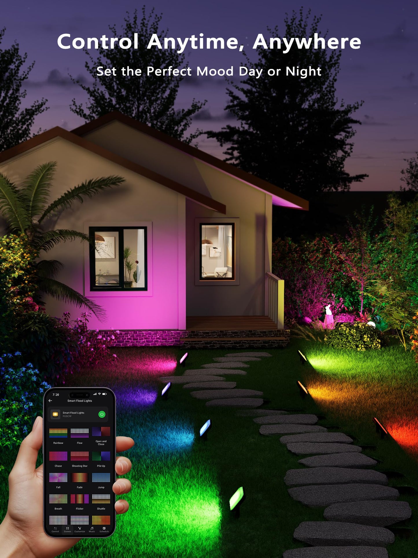 Brizlabs Flood Lights Outdoor  6 Pack Smart Rgbcw Landscape Lighting App/Voice Control  Color Changing Led Floodlights  Ip65 Waterproof Pathway Lights For Halloween Christmas Garden Yard Lawn House