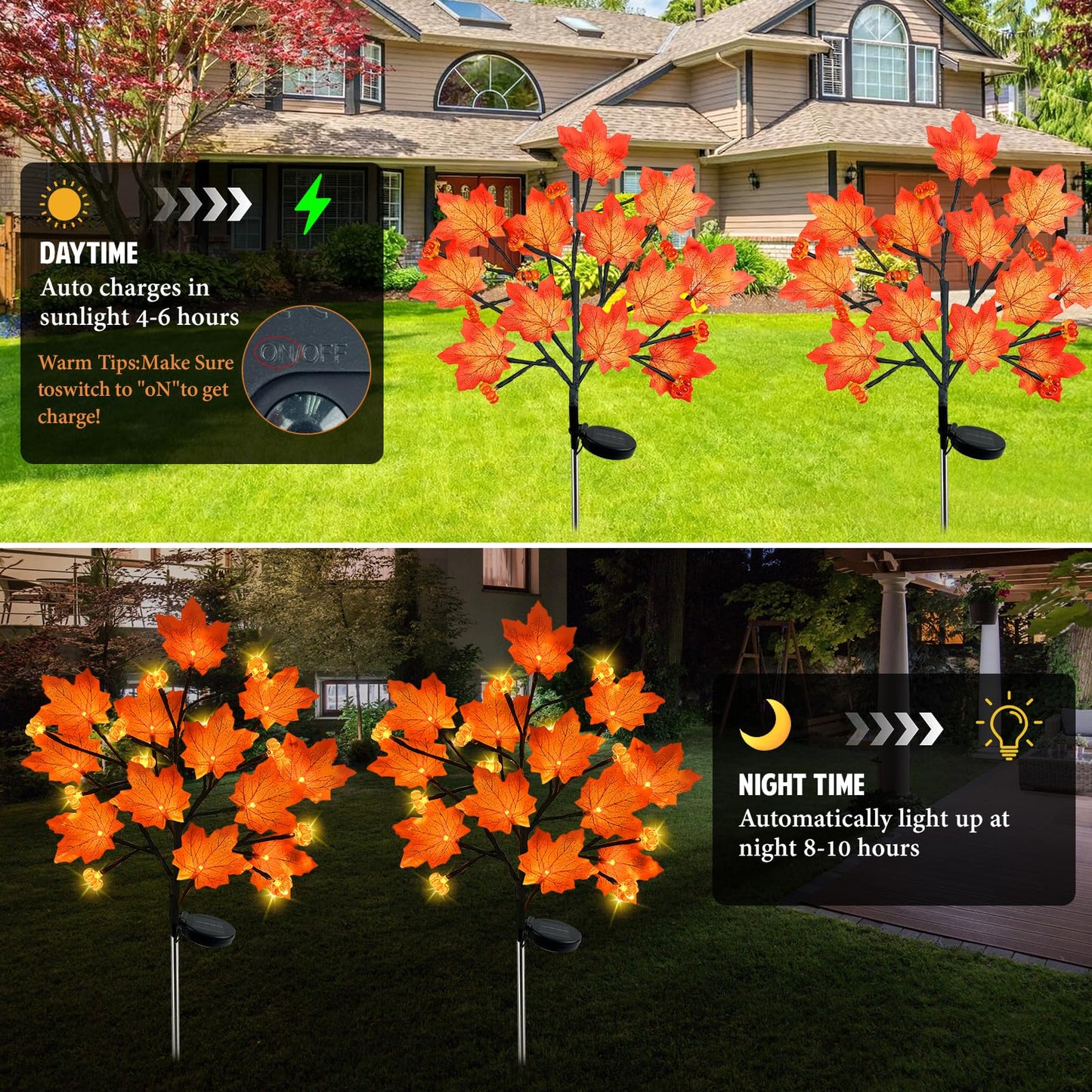 Laiamer 4Pack Fall Solar Lights Outdoor Decorative  Waterproof 80Led Orange Solars Lights Outdoor With 8 Modes  Pumpkin Solar Light For Fall Yard Outside Halloween Thanksgiving Decorations