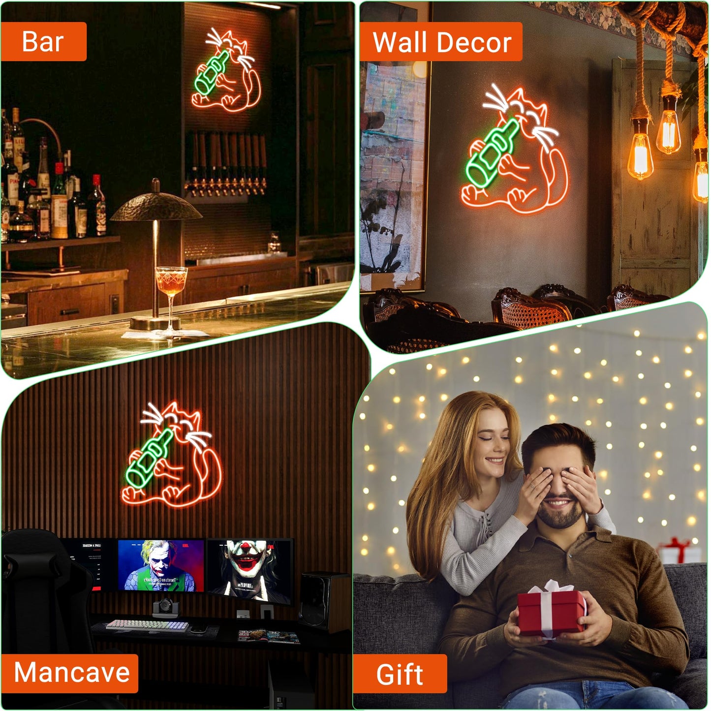 Kavaas Cat malt-inspired Neon Sign  Funny Neon Sign For Home Bar Decor  Man Cave Pub Party - Best Gifts For Husband  Father  Birthday  Christmas