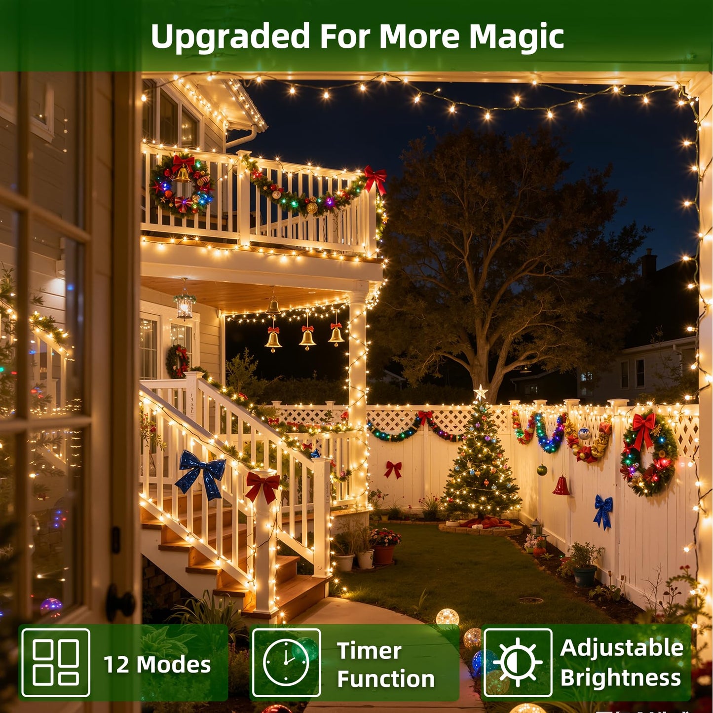 1500 Led Chrstmas Lights  470Ft Outdoor Christmas String Lights With 12 Modes  Warm White Led String Lights With Timer Dimmable Waterproof For Tree Fence Garden Xmas Patio Wedding Party Decorations