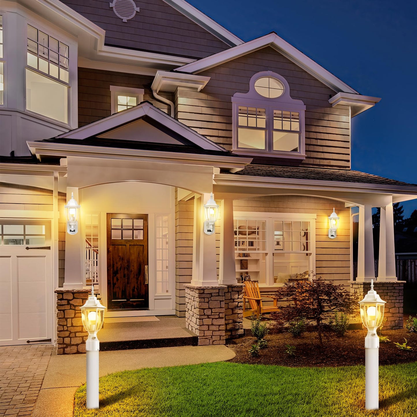Lamomo Outdoor Post Lights  2 Packs Dusk To Dawn Lamp Post Light Fixture  Waterproof Aluminum White Lamp Posts Outdoor Lighting Pole Lantern For Yard Patio Pathway Garden
