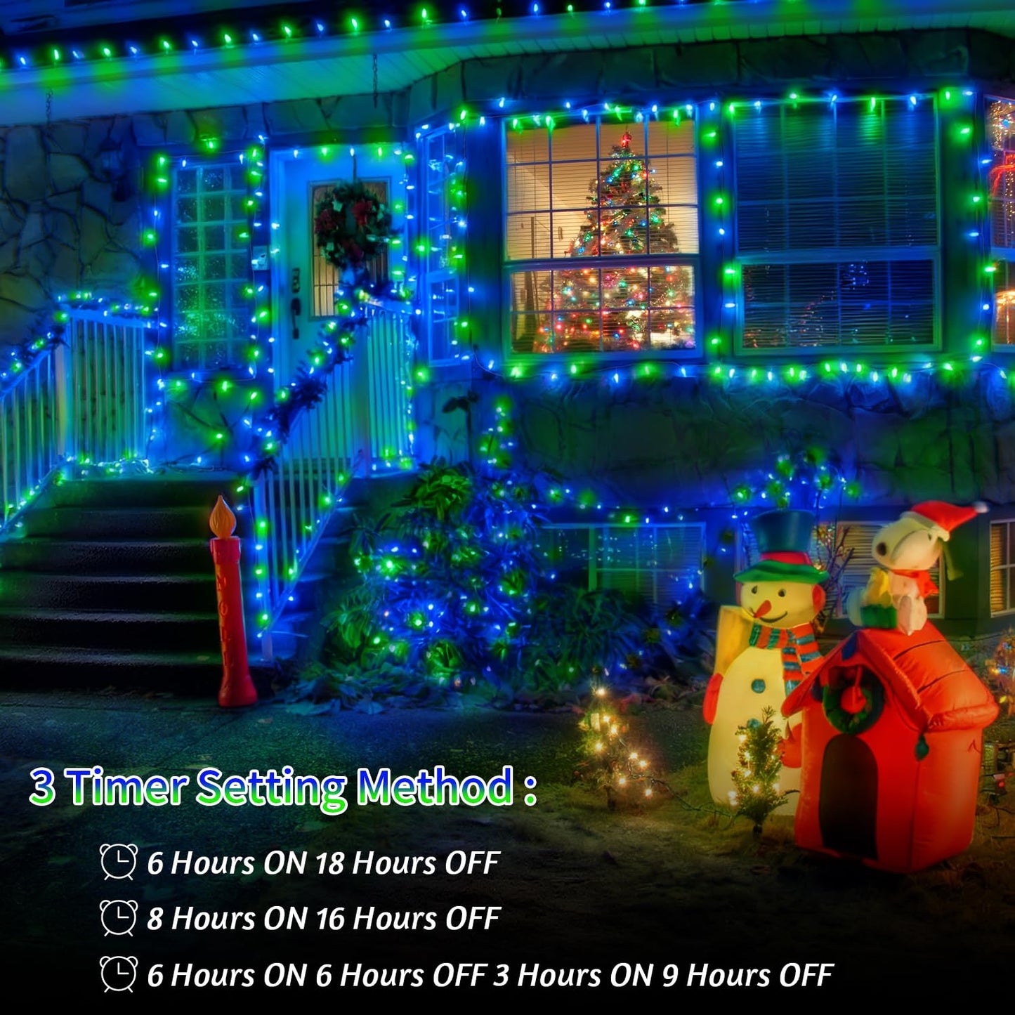 403 Ft 1000 Led Christmas Lights Outdoor Fairy Lights Plug In Extra Long String Lights Clear Wire Waterproof 8 Modes Timer For Outside House Tree Garden Yard Wedding Party Decorations-Blue And Green