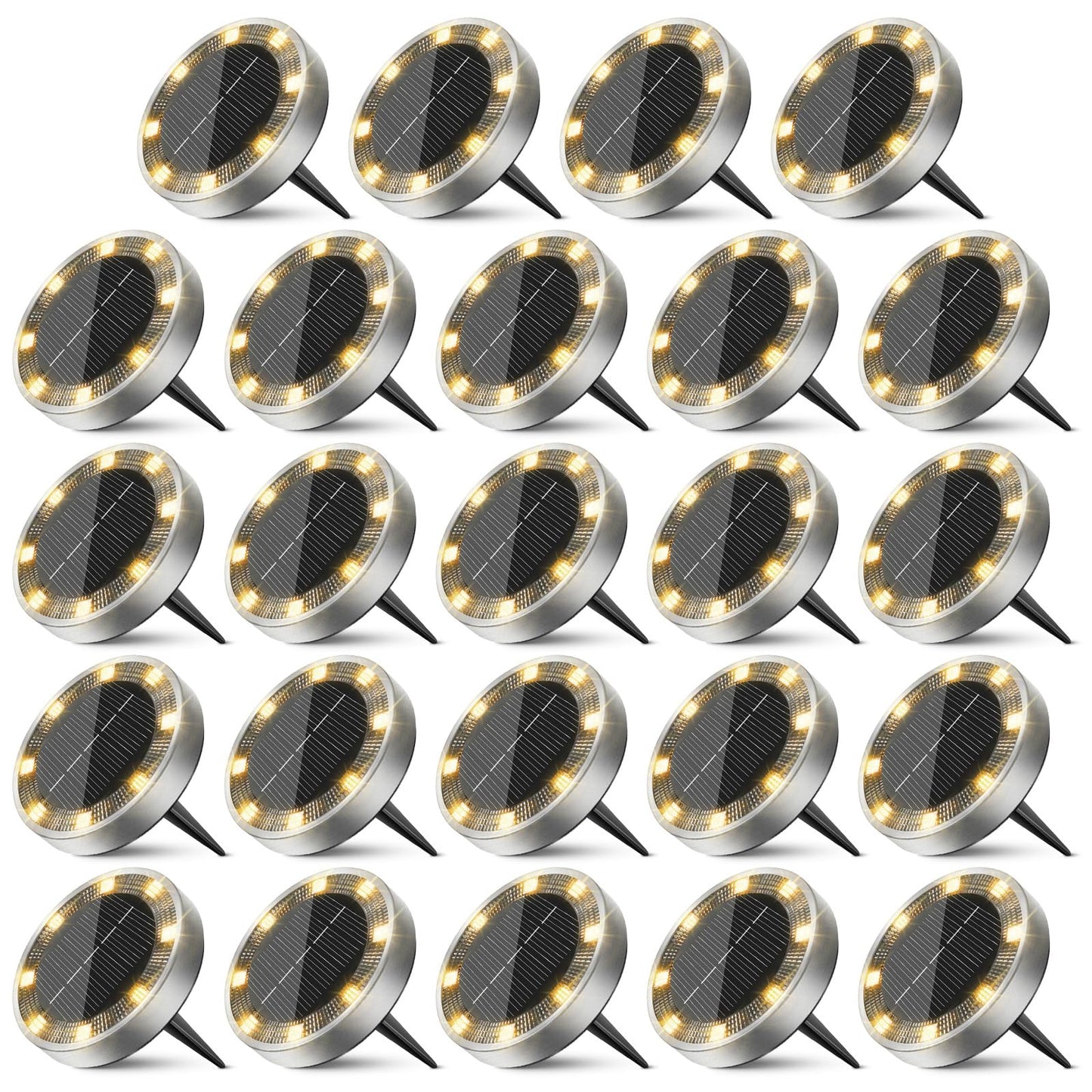 Peasur Solar Ground Lights Outdoor  24 Pack Flat Solar Powered Disc Lights  Ip68 Waterproof  Anti-Rust  Landscape Lighting For Pathway Garden Yard Lawn Walkway Landscape Driveway  Warm White