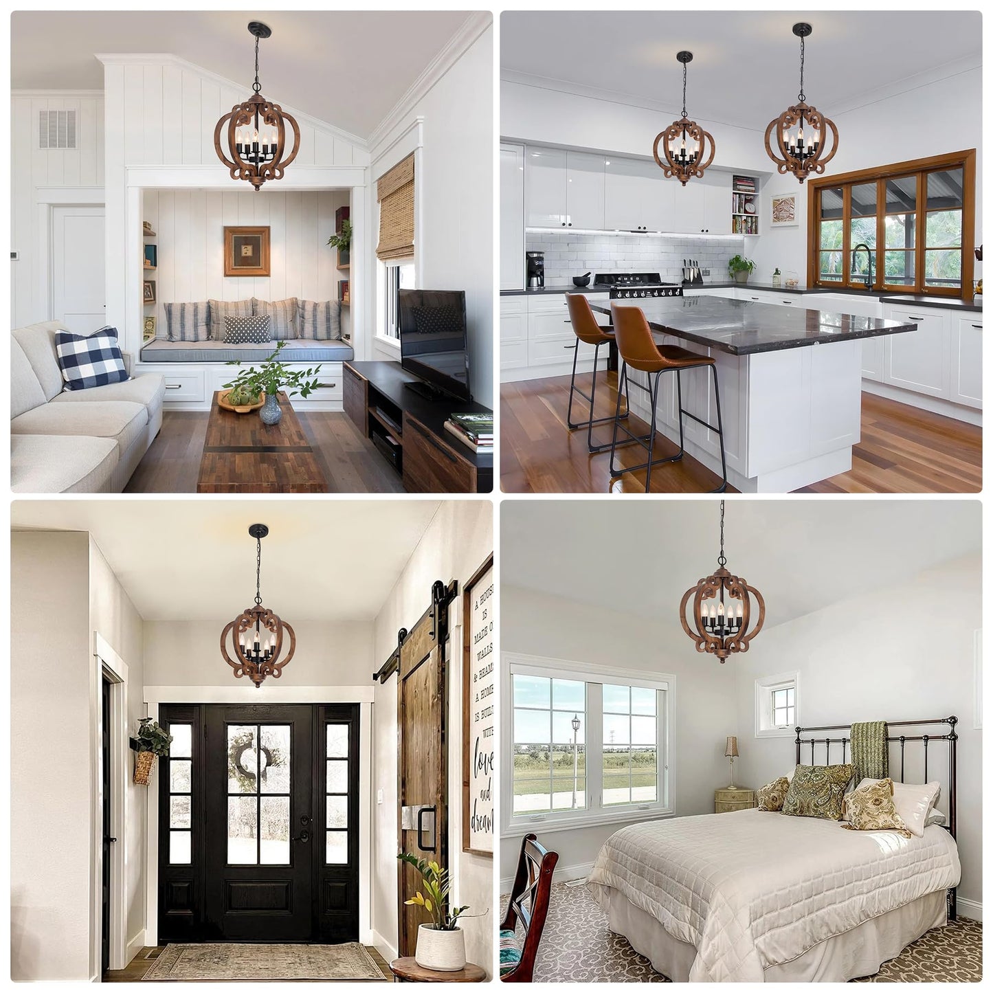 17.72 Farmhouse Wood Chandelier  5-Light Rustic Dining Room Light Fixture  Farmhouse Hanging Pendant Lighting  Vintage Orb Chandeliers For Kitchen Island Foyer Living Room Bedroom