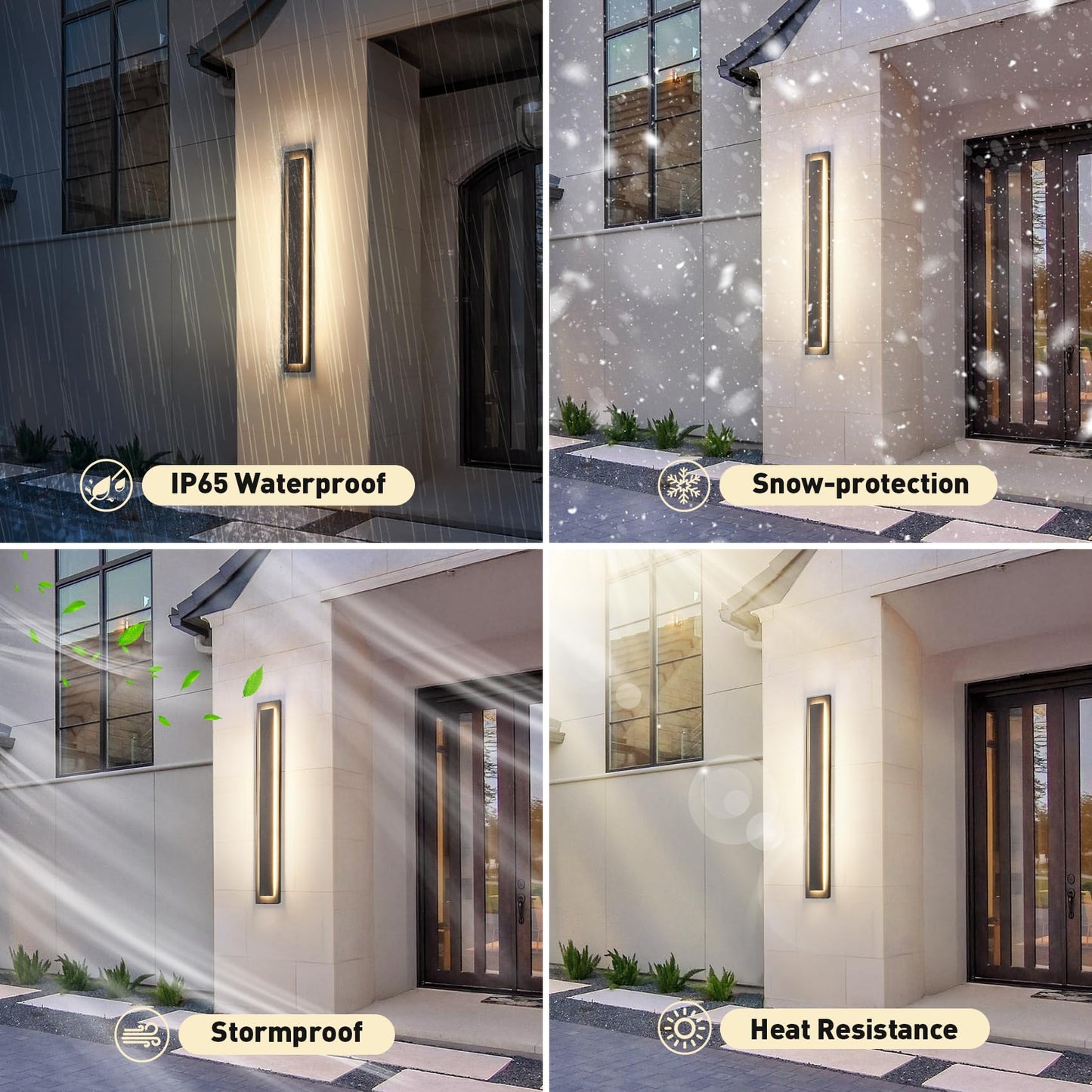 Zsmaiku 39.4 In Long Outdoor Led Wall Lights Exterior Lighting Fixtures  Modern Exterior Garage Wall Light Outside Light Fixtures For House Patio Front Porch 36W Black Outdoor Wall Sconce 3000K