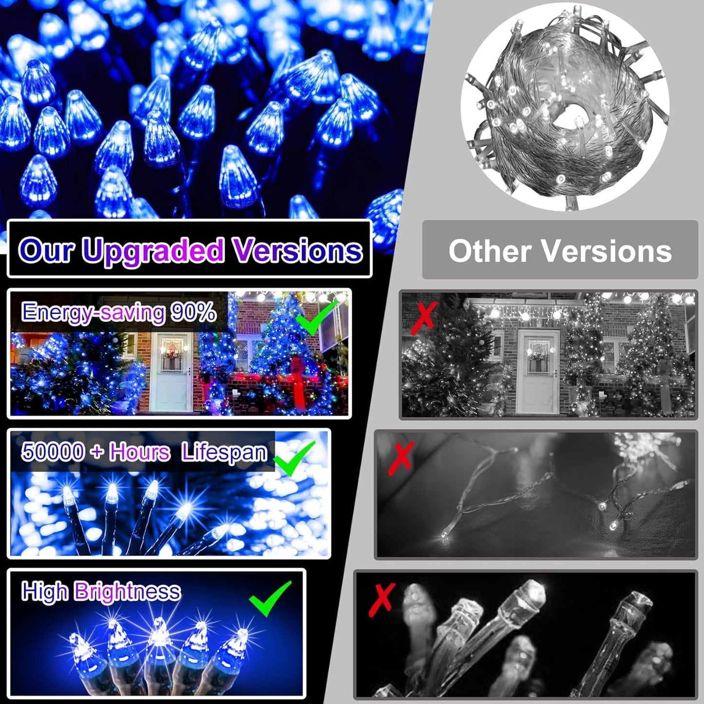1500 Led 470Ft Christmas String Lights Outdoor  12 Pro Modes And Timer Memory & Brightness  Plug In Waterproof Dark Green Wire Twinkle Light For For Xmas Yard Tree Wedding Party Decor (Blue)