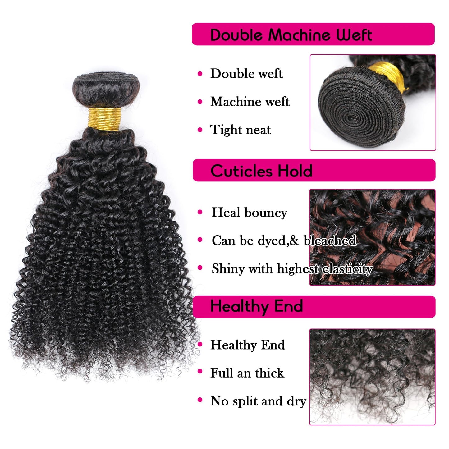 100% Unprocessed Afro Curly Human Hair Bundles 10A Brazilian Virgin Human Hair 2 Bundles 18 20 Inch Curly Weave Hair Extensions