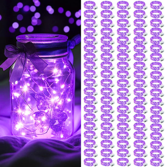 Aikei 100 Pack Led Fairy Lights Battery Operated  Fairy String Lights 3 Modes Waterproof 7 Feet 20 Led Firefly Starry Lighting For Wedding Party Bedroom Garden Christmas Decoration Purple