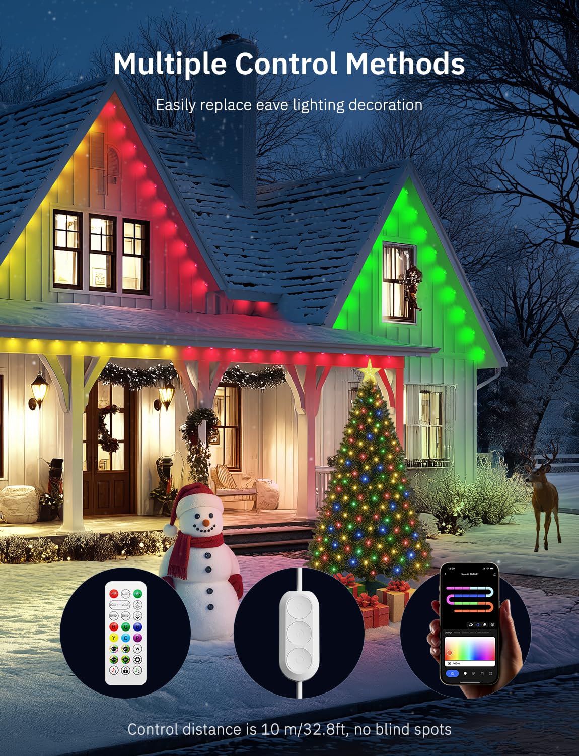 200Ft Permanent Outdoor Lights  100 Smart Waterproof Rgb+Ic Led Eaves With Warm White & Cool White  Halloween Christmas Permanent Light With 48 Scenes Mode For All Holiday Decor Party Daily Lighting