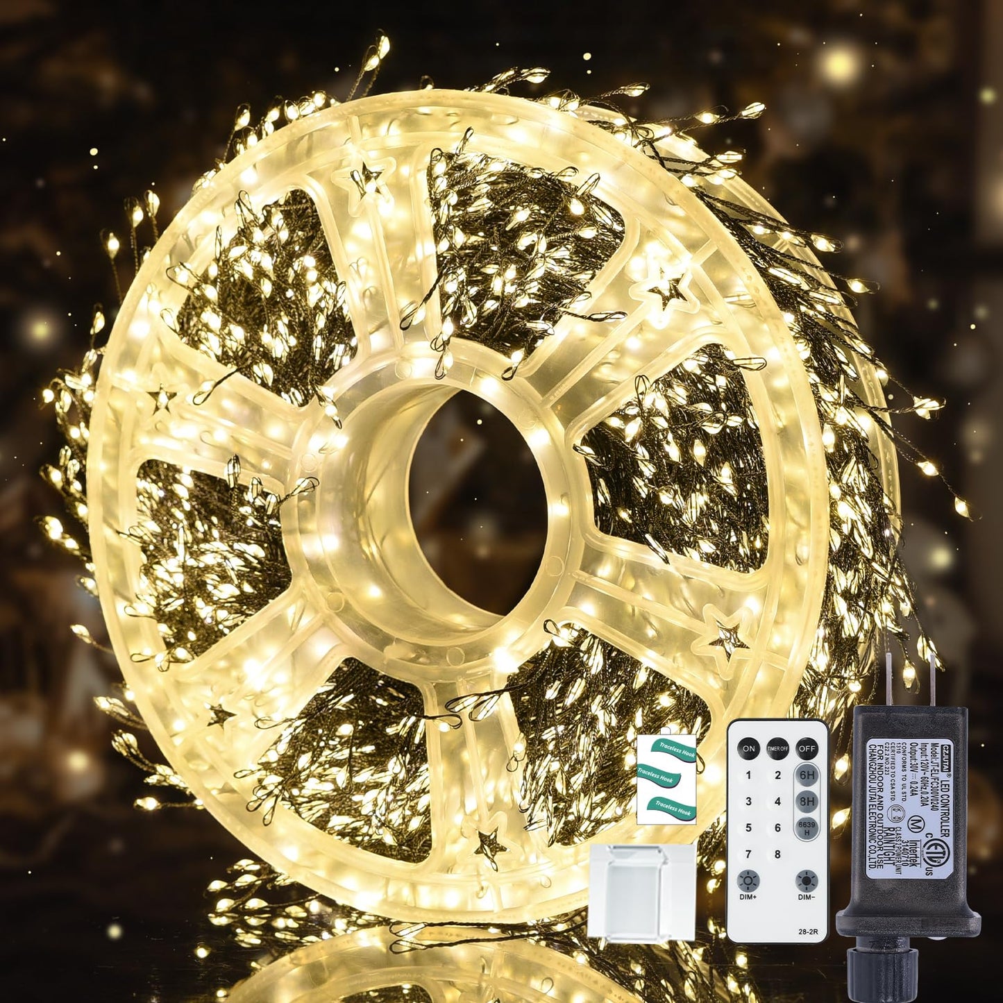 Lycklig Fairy Lights Plug In 130Ft 2000Led Warm Christmas Wreath Twinkle Lights With Timer Remote Waterproof Fire er Firefly Cluster String Light For Bedroom Graland Party Tree Decor Black Wire