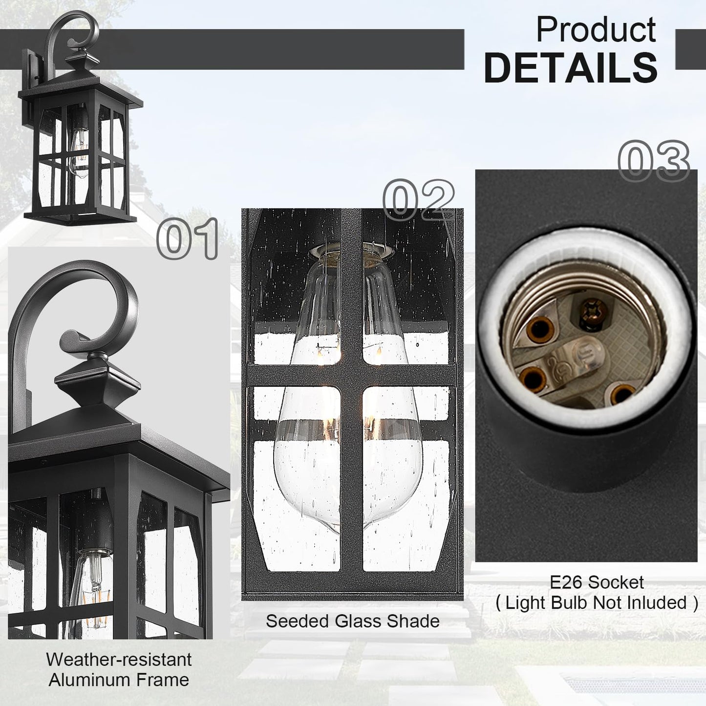 Darkaway Large Outdoor Light Fixtures Wall Mount  21Inch Outside Wall Lights Exterior Lighting Fixture With Seeded Glass Outdoor Wall Sconce For House Porch Hallway Garage  2Pack