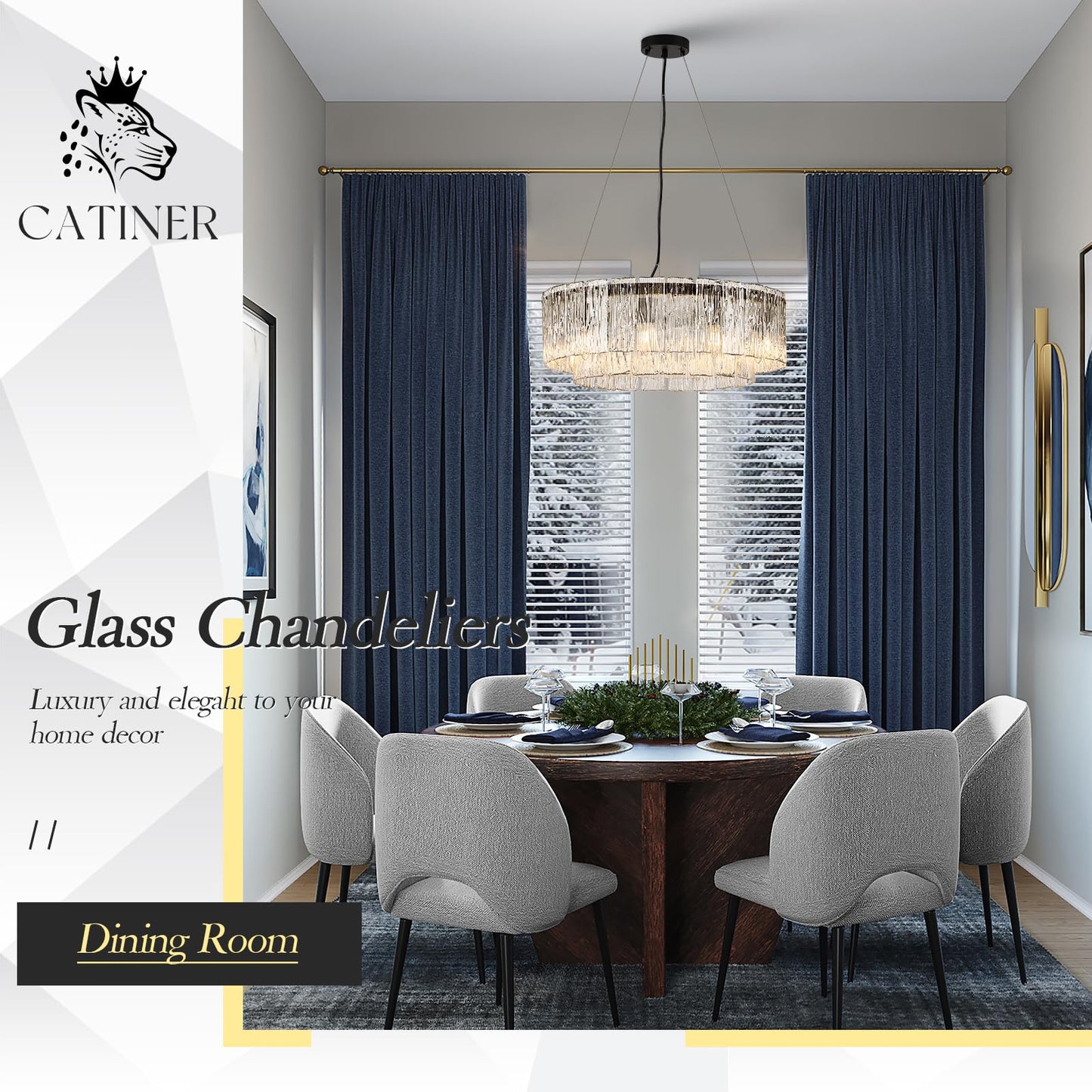 Modern Crystal Glass Round Chandelier 24 Black Chandeliers 10-Light Drum Pendant Ceiling Light Fixtures stylish 2 Tiers Hanging Lighting For Dining Room Foyer Living Room Bedroom