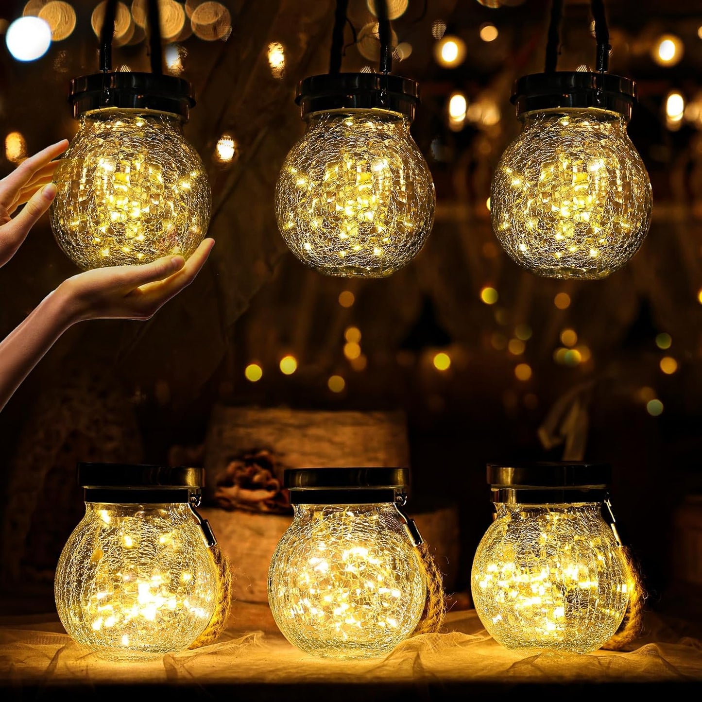 Cooo Christmas Gifts 4 Pack Heavy  le Glass Solar Lantern With 30 Led Firefly Lights- Waterproof Outdoor Hanging Lamp 215% Larger Solar Panel  Stainless Steel Lid Decorative Lighting For Garden