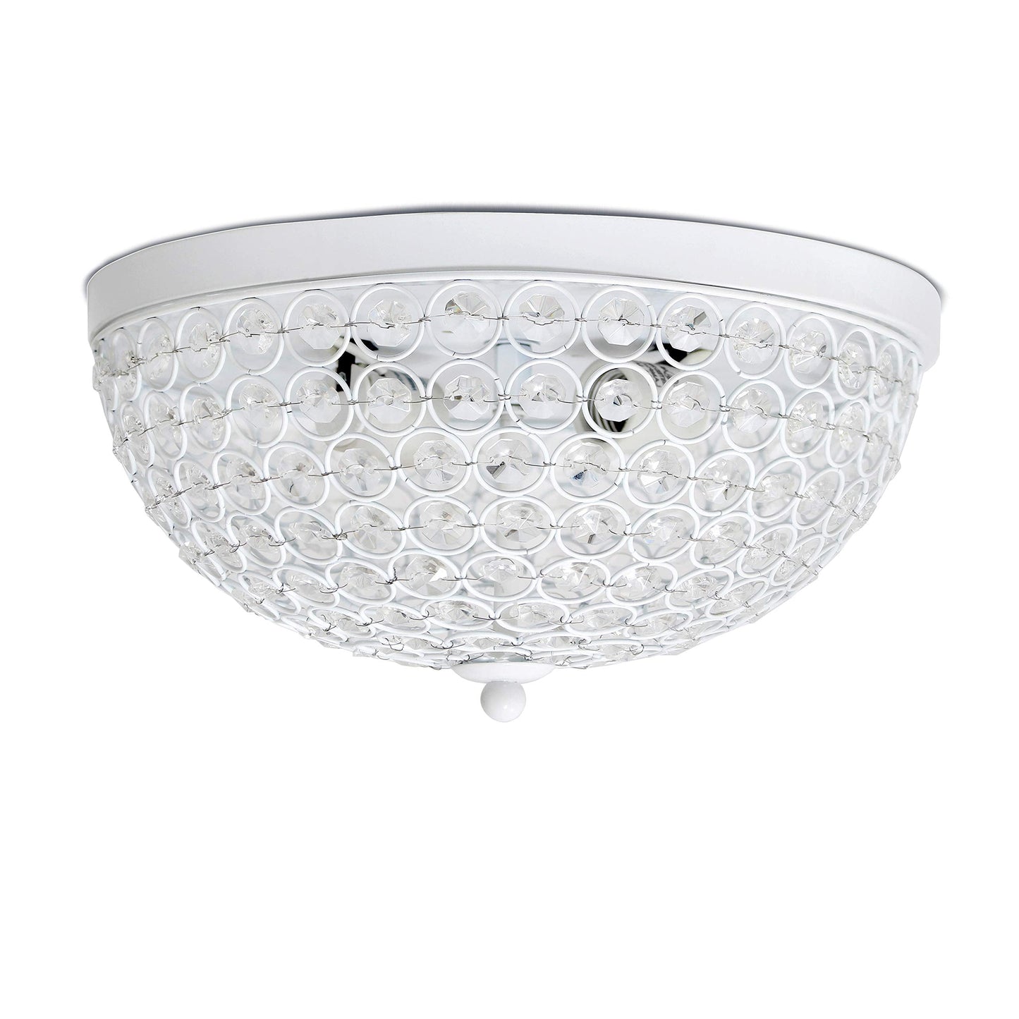 Elegant Designs FM1000-WHT Ceiling Flush Mount Light Fixture, 2-Light, Crystal, 13in x 13in x 6.5in, White